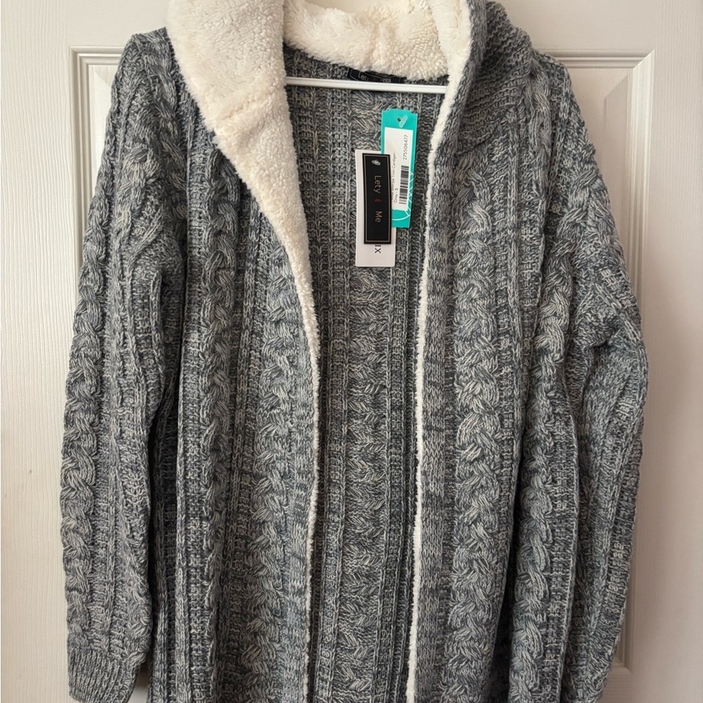 Cozy Gray Cable Knit Teddy Jacket